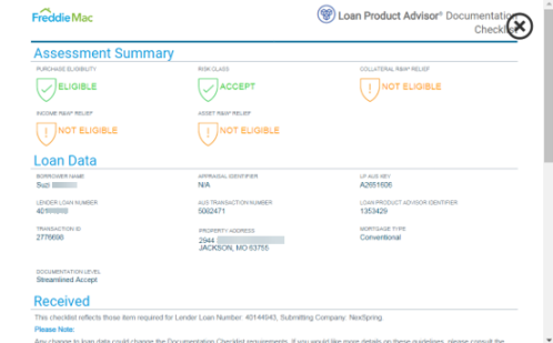 Assesment Summary, Document Checklist 