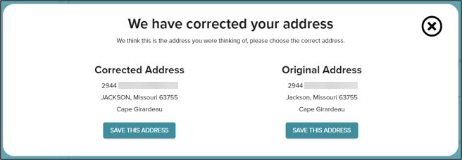 USPS, Corrected address selected options