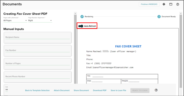 Documents, Auto Refresh slider
