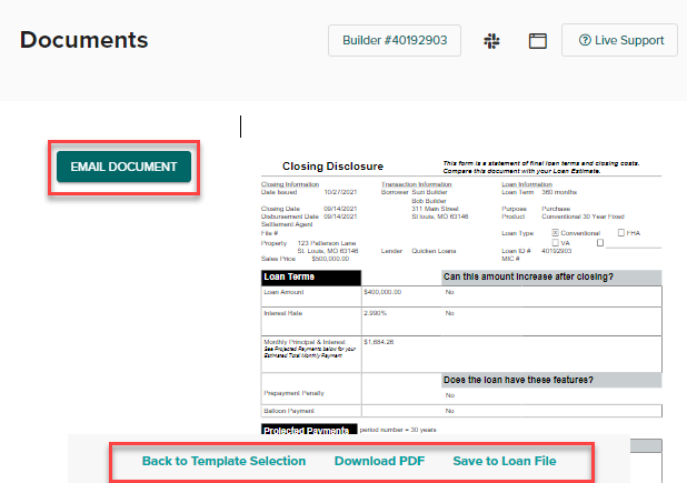 Documents, email document button highlighted