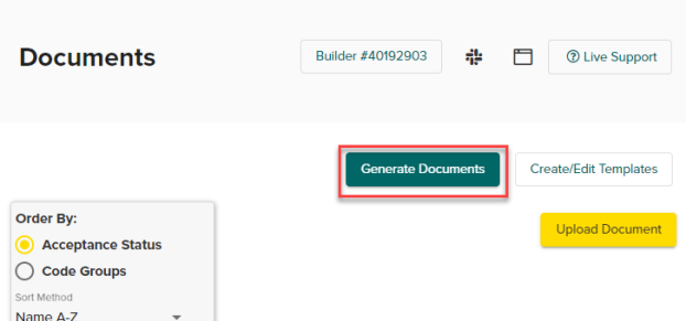 Documents, Generate Documents button highlighted