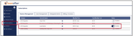 Slider turned to ON to accept loansifter 