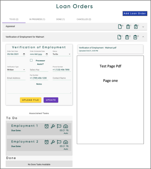 Loan Orders Screen