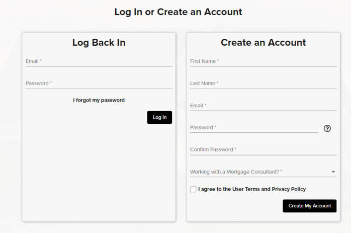 Log in or Create Account screen