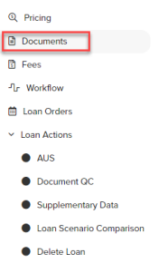 Left Hand Navigation, Documents menu