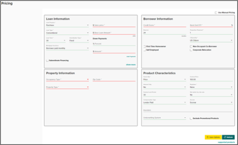 Pricing screen