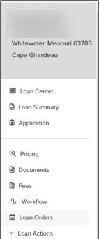 Loan Orders option highlighted in left hand menu 