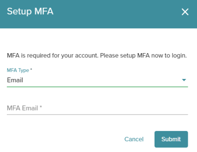 Set up MFA, Email option displayed