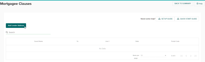 Mortgage Clauses, Add Lender address button