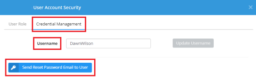 Surefire, Credential manager, UserName and Send Reset password higlighted