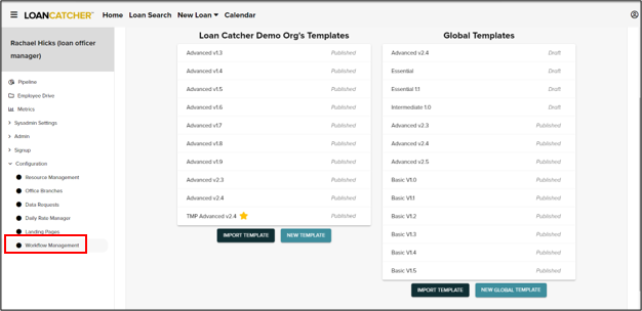 Worklflow Management left hand menu item