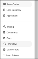 Left hand menu, Workflow option